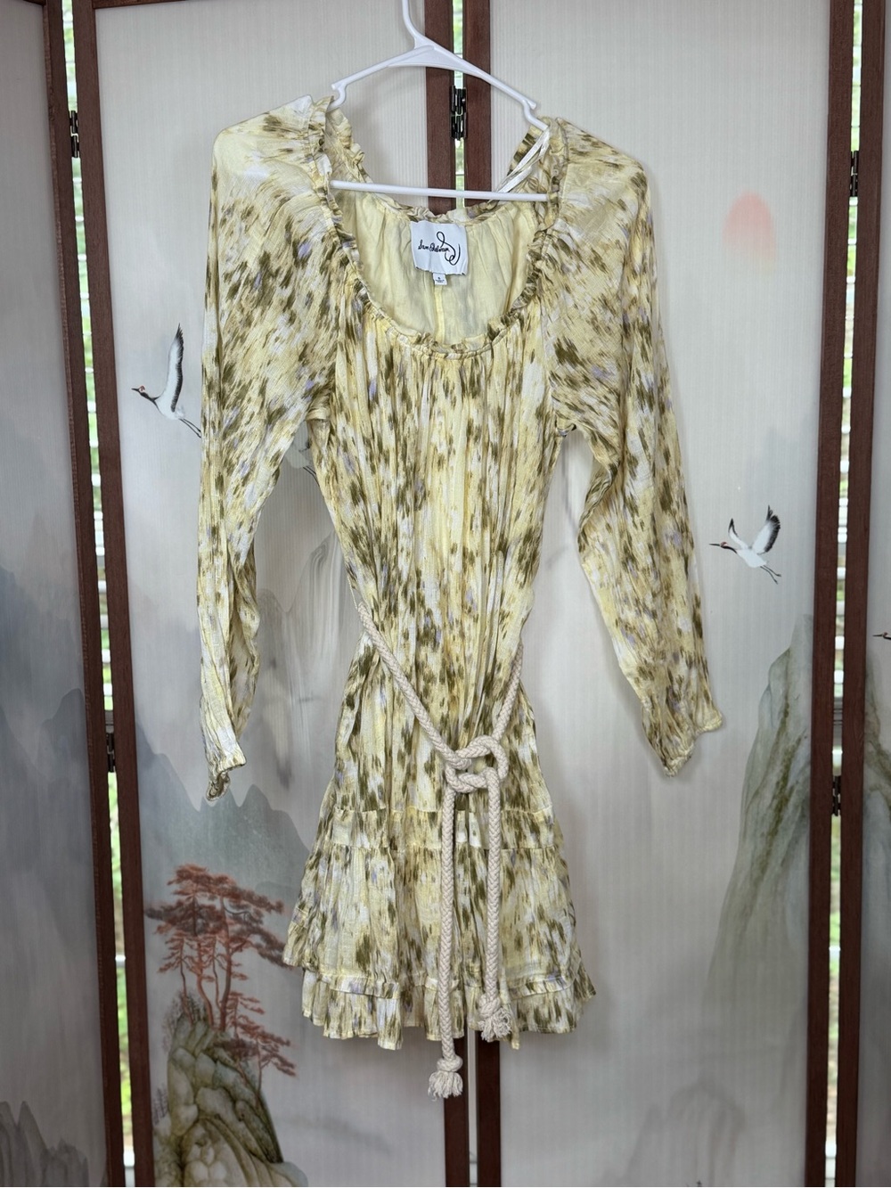 Sam Edelman Cotton Gauze Mini Dress Rope Belt Ruffle Hem Size Small